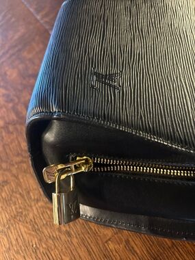 Black Epi Leather Backpack Pouch with Gold Hardware